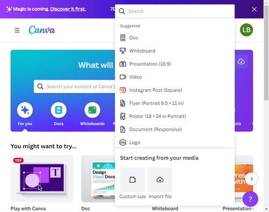 create new design on Canva